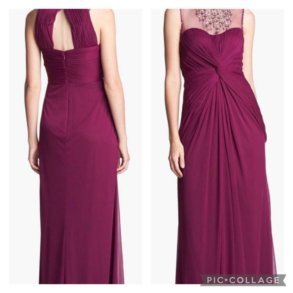 Adrianna Papell embellished jewel Neckline sleeveless chiffon gown